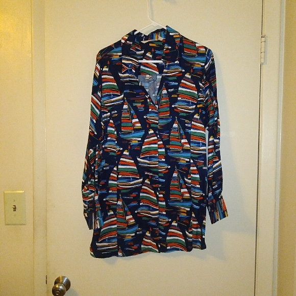 Soft Surroundings Sail Away Boat Print Shirt Size Large - Picture 10 of 13